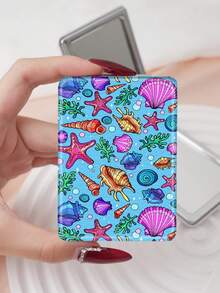 1PC Cartoon Graffiti Series Portable Vanity Mirror, Foldable Lightweight Ultra-Thin Convenient Hand Mirror, Durable PU Leather, Suitable For Multiple Scenes And All People, Rectangular Small Mirror, Pocket Mirror, Ocean Tropical Print Butterfly Pattern Design, Exquisite And Delicate, Foldable Structure, Durable And Reliable, Shockproof, Easy To Carry, Handheld Makeup Mirror, 180° Flip Cover, Multifunctional Mini Mirror - Multicolor - View 9