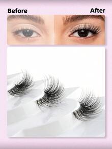 10 Pairs Half Eye Faux Mink Lashes With Invisible Transparent Stem, 3D Curly Cute Short Eyelashes, Suitable For Small Eyes Girls Daily Natural Lash Extension - 黑色 - 查看 4