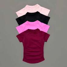 Camiseta Deportiva de Manga Corta para Mujer, Camiseta Deportiva para Correr, Camiseta de Verano de Manga Corta con Cuello Redondo, Transpirable, Chaleco de Gimnasio, Top de Yoga y Fitness - Café exprés - Ver 2