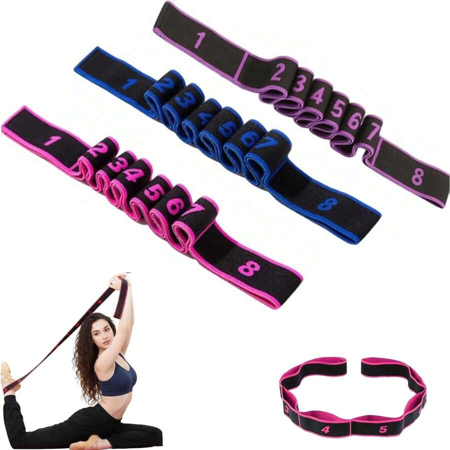 3pcsFitness Resistance Band, 8-Section Elastic Training Bands, Numbered Stretch Band For Yoga, Stretching, Pilates, Fitness - A - View 1