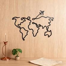 1 pieza Decoración de pared de metal con mapa y avión moderno, Escultura de pared de mapa moderno, Arte de pared, Perfecto para decorar paredes de sala de estar, paredes de dormitorio, decoración del hogar, y un gran regalo para los padres, Hecho de hierro duradero recortado - Negro - Ver 6