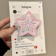 1pc Cute Pink Star Magnetic Phone Stand, Colorful Fireworks Acrylic Phone Grip, Fun Rocking Accessory With Girly Charm - Multicolor - View 5