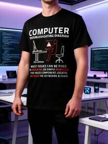 Camiseta casual versátil de cuello redondo para hombre, camiseta con estampado de personaje de dibujos animados, regalo para hombre. - Negro - Ver 1