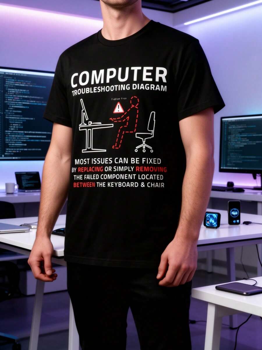 Camiseta casual versátil de cuello redondo para hombre, camiseta con estampado de personaje de dibujos animados, regalo para hombre. - Negro - Ver 1