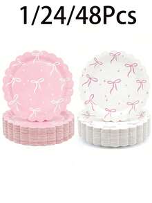 1/24/48pcs 7-Inch Butterfly Theme Disposable Paper Plates, Leak-Proof & Thick, 3-Second Quick Cleanup, Suitable For Parties, Camping, Home, Graduation, Valentine's Day, Spring/Summer Events - Multicolor - View 1
