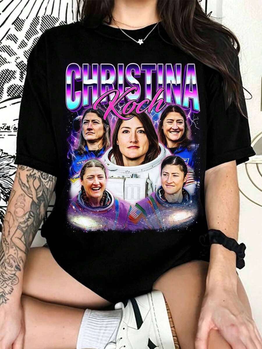 Vintage Christina Koch T-Shirt, Counterfeit Christina Koch T-Shirt, Christina Koch Astronaut T-Shirt, Christina Koch Artemis II Mission T-Shirt - 黑色 - 查看 1