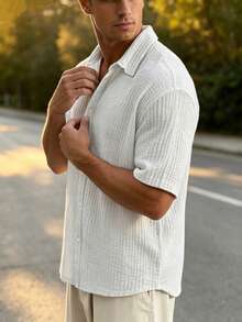 Men's Casual Short-Sleeve Shirt, Loose And Lightweight In Cotton, Basic Style For Summer - White - View 6