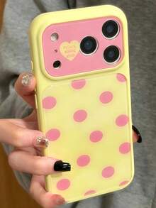 Polka Dot Cute Minimalist Pink Candy Color Phone Case, Compatible With IPhone 17 Pro Max 17 Pro 17 16 Pro Max 16 Pro 16 15 Pro Max 15 Pro 15 14 Pro Max 14 Pro 14, Cute Glossy Jelly Color Shockproof Back Cover - Yellow - View 4