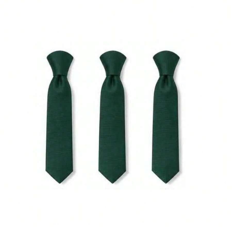 Set Of 3 Light Gray Ties For Groomsmen, Weddings, And Events - Emerald Green - View 1
