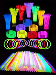 200pcs Multi-Color Glow Sticks, Party Decorations, 8-12 Hour Glow In The Dark, Illuminate Party Favors, Bracelets, Necklaces, Neon Light Effect, Wedding Party Glow Sticks - 200pcs High Quality Fluorescent Sticks - View 2
