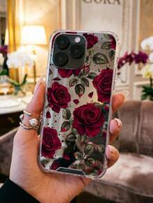 Vintage Red Rose Pattern Mirror Phone Case, Compatible With IPhone 13/15/16/17pro/17/14/17/15pro/15 Plus/15 Promax/7plus/8plus/X/Xs Max/Xr/11pro/12pro/13pro/14pro/12mini/13mini/11promax/12promax/13promax/14promax/14plus/17pro Max/17Air/6/6s Plus/7/8/16Pro/16plus/16promax/Se2 & Compatible With Samsung Galaxy/A54/A14/A12/A13/A15/A32/A33/A24/A52S/S20/S21/S22/S23/S24/S23Plus/S24ultra/S25/A33/A23/A07/A17/S26/A56/A57 - Multicolor - View 4