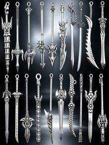 20/30/50/60/80/100pcs Mixed Vintage Silver Color Zinc Alloy Knight Sword, Gun And Bow Charms, Suitable For DIY Weapon Decorations, Jewelry Making And Crafts - Silver - View 1