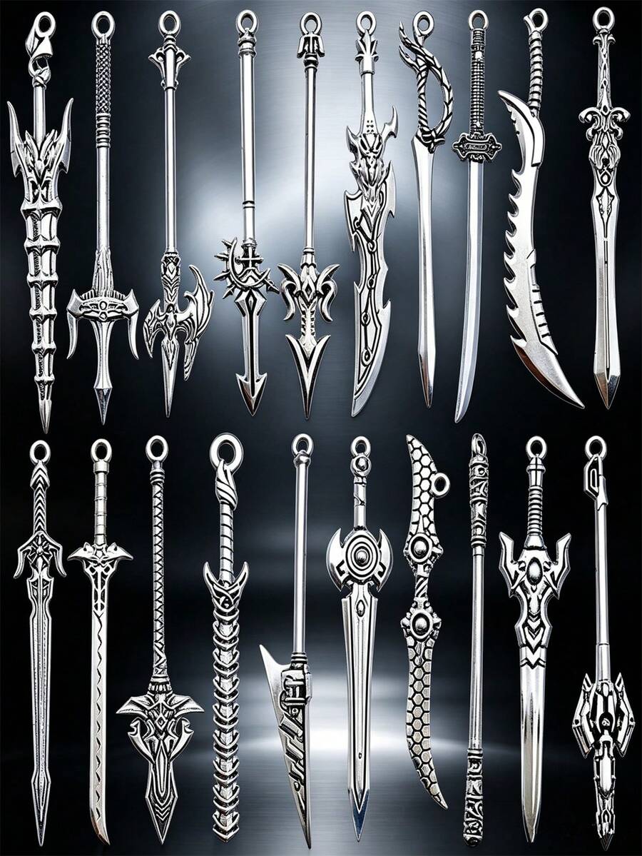 20/30/50/60/80/100pcs Mixed Vintage Silver Color Zinc Alloy Knight Sword, Gun And Bow Charms, Suitable For DIY Weapon Decorations, Jewelry Making And Crafts - Silver - View 1