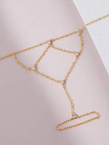 1pc Inlaid Artificial Zirconia Sparkling Connected Finger Bracelet, Suitable For Women's Daily Wear, Dates, Music Festivals - Yellow Gold - View 3