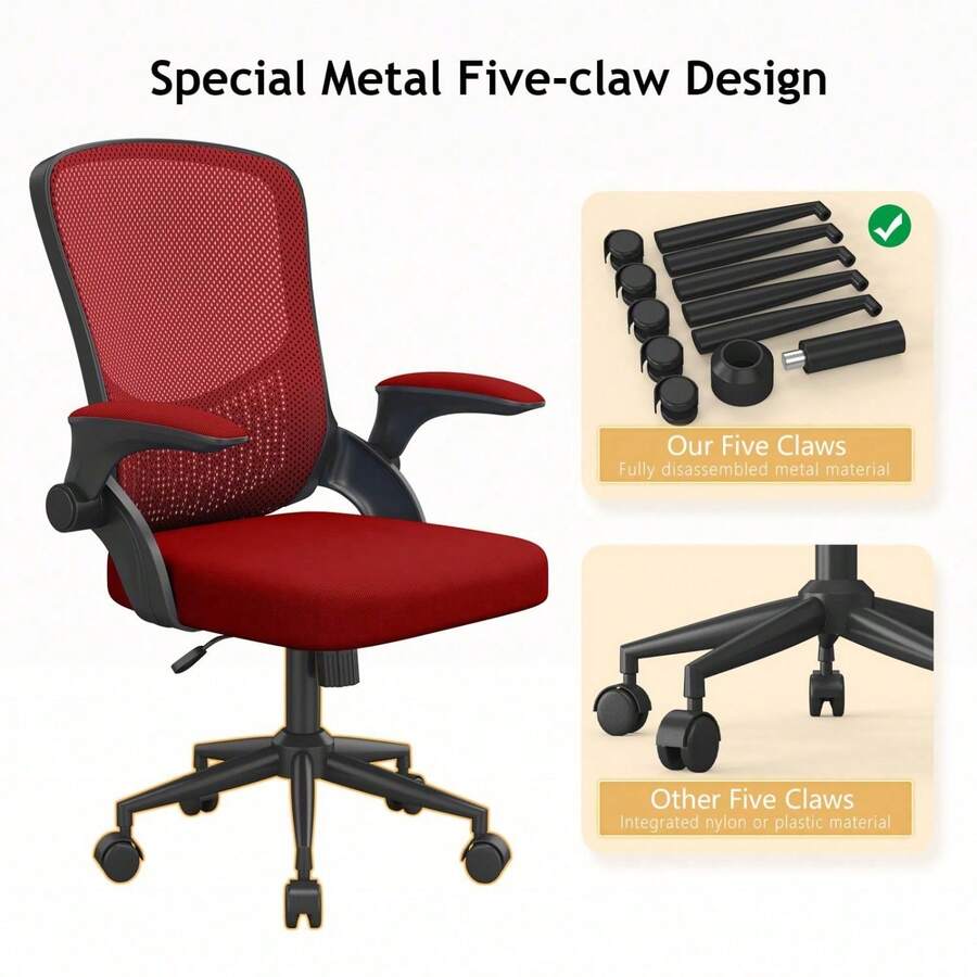 Ergonomic Mesh Office Chair With Flip Armrests And Lumbar Support - Rojo - Ver 1