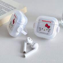 Sanrio Hello Kitty Classic Bow & Face AirPods Case Cute Transparent Shockproof Shell With Rotating Bracket Compatible With AirPods 1/2/3/4 And Pro/Pro 2 Nd Generation Suitable For New AirPods Pro 3 Stocking Stuffers The Girlfriend. - Sil - View 2