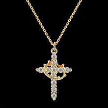 1pc Gold Plated Rhinestone Crown Cross Pendant Necklace, Exquisite Y2K Crystal Cross Choker, Gothic Punk Style Women's Necklace, Party Jewelry - Multicolor - View 6