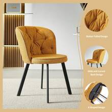 TOKPIEDI Modern White Marble Round Dining Table & 4 Linen Fabric Dining Chairs-4 Seater Set - Ochre Yellow - View 5