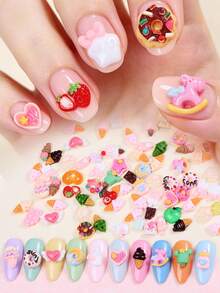 50pcs/1bag 3D Resin Fruit Dessert Cake Nail Art Decoration, DIY Nail Art Decoration, Nail Art Products, Home Salon Decoration Crafts, Nail Art Accessories Nail Art Gems Nail Charms - Multicolor - View 2