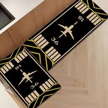 1 pieza, Decoración del hogar, Estampado de patrón de avión, Alfombra de cocina de lino, Tapete de cocina, Tapete de piso, Tapete de baño, Tapete de puerta, Impresión 3D rectangular, Adecuado para sala de estar, dormitorio, pasillo, baño, lavandería - Alfombra de poliéster, Adecuado para decoración del hogar interior y exterior - Multicolor - Ver 2