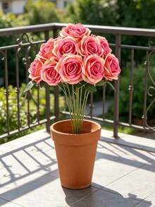 1 pièce Fleur de rose artificielle éternelle en plastique, 8 couleurs romantiques disponibles (Bourgogne/Blanc/Orange/Champagne/Rose clair/Rose foncé/Bleu brumeux/Café), forme de fleur, texture de pétale réaliste, fleur artificielle décorative, mariage, maison, hôtel, intérieur - Rose foncé - Voir 7