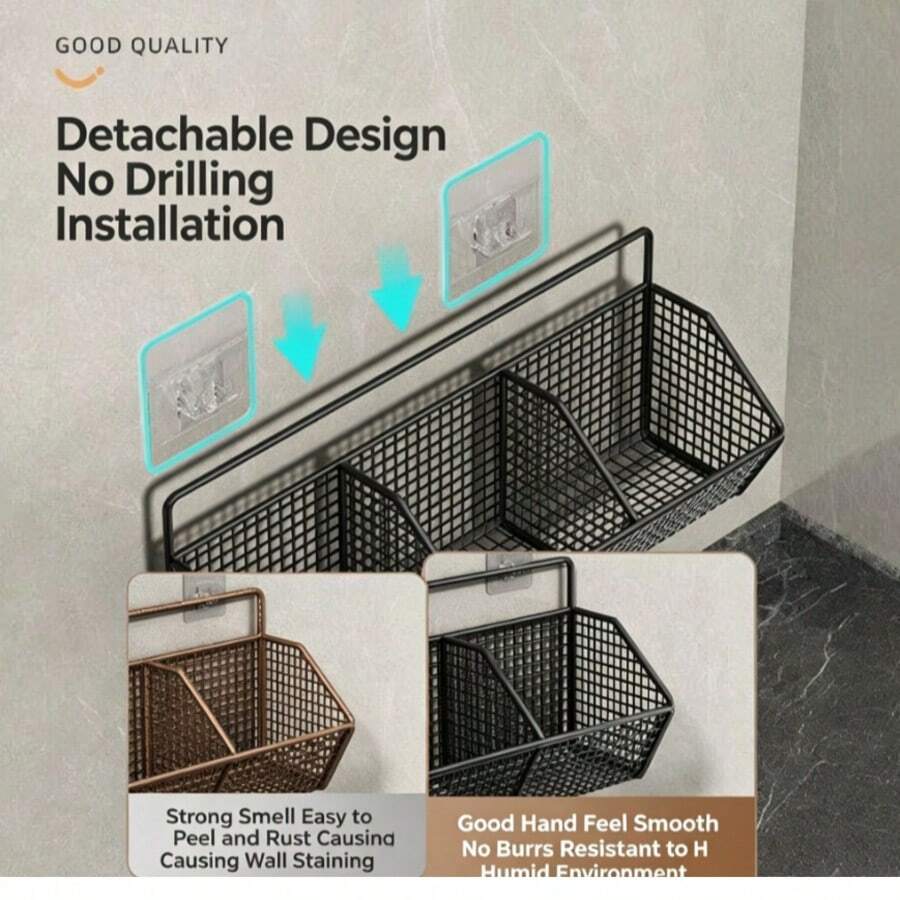 1 pieza Estante de almacenamiento de condimentos sin taladro para cocina, estante de especias de 3 niveles montado en la pared, a prueba de humedad y óxido, organizador esencial de cocina - Estante de almacenamiento de pared para cocina - Ver 1