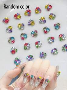 10PCS Random Mixed Summer Candy Color Rhinestone Finished Nail Gem Beads, Super Shiny Rhinestone Nail Decor, Nail Art Alloy Base Inlaid Fresh And Simple Glass Material Rhinestone Nail Accessories - Multicolor - View 1