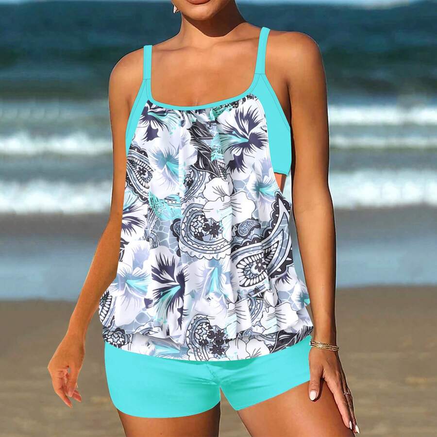 New Bikini Styles For 2026: Women's Printed Two-Piece Swimsuit - Biru muda - View 1