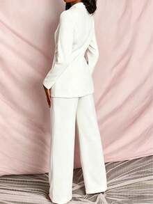 Plus Size Women Solid Color Single Button Blazer And Pants Elegant Commuter Suit Set White - White - View 2