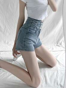 Women Denim Shorts - Blue - View 2