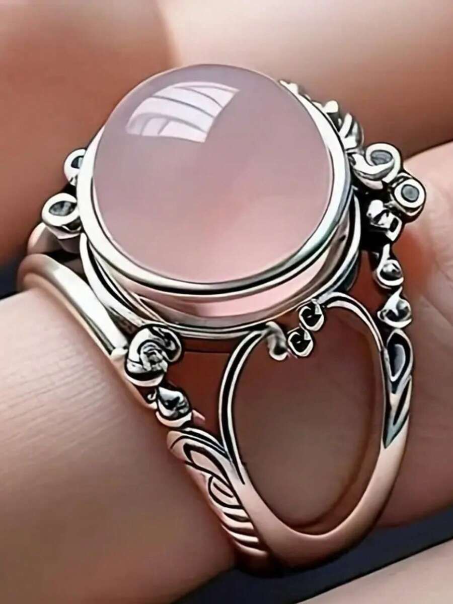 Vintage Damenring mit Cut Out Blumenverzierung, Wald-Landhausstil, vielseitiges Accessoire für Dates und Urlaub - Babypink - Übersicht 1