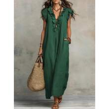 2026 European And American Spring And Summer New Bohemian Flying Sleeves And Ground Length - 墨綠色 - 查看 1