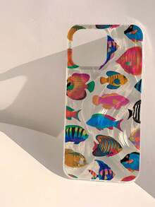 1pc Minimalist Fish Pattern Waterproof Anti-Fingerprint Anti-Scratch Transparent IMD Soft Glossy Smooth Phone Case Compatible With Apple 16/16 PLUS/16 PRO/16 PRO MAX - Multicolor - View 2