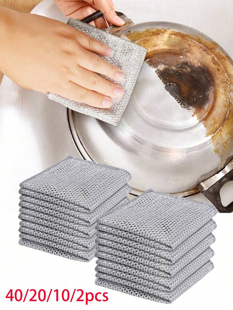 20pcs/10pcs Magic Wire Cleaning Cloth, Thickened Metal Wire, Cloth, Kitchen Sink Cloth, Towels, Kitchen Tissues, Reinforced Double-Sided Magic Cleaning Cloth For Cookware And Cleaning Tools, Cleaning Tools, Kitchen Utensils, Kitchen Accessories