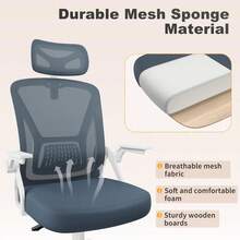 Ergonomic Mesh Office Chair With Flip Armrests And Lumbar Support - Blue-gray - View 6