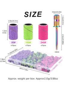 210入美甲打磨環 適用於美甲鑽機 #80 #150 #240 粗細不同色美甲打磨環 2入升級版 6mm 軸心鑽頭 附便攜收納盒組 美甲美甲用品 - 彩色 - 查看 6