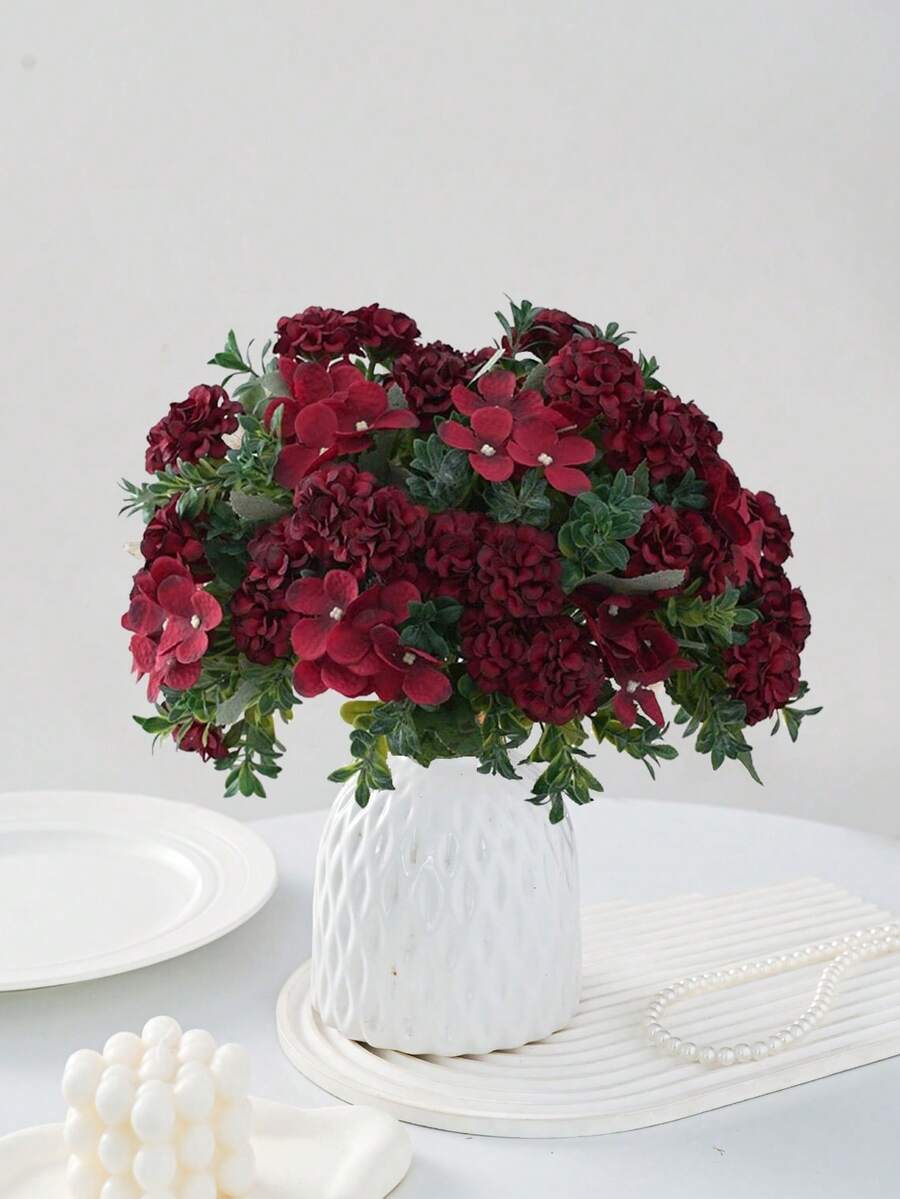 1pc Artificial Silk Peony Bouquet Fake Carnation Faux Plant, Suitable For Spring And Autumn Decoration, Wedding Vase, Home, Room, Restaurant, Bedroom, Bathroom Decor, Mother's Day Gift, Holiday Birthday Party, Outdoor Garden Decoration - Red - View 1