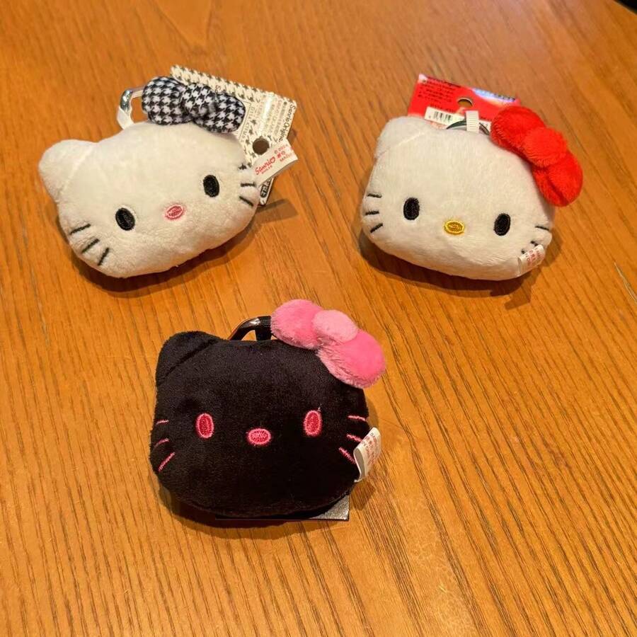 1個 Hello Kitty 絨毛娃娃吊飾，可愛蝴蝶結貓頭零錢包掛飾，少女風背包吊飾，柔軟可愛絨毛裝飾，節日禮物