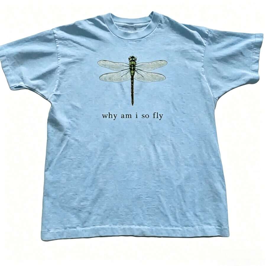 100% Cotton Geographic Inspired Dragonfly Graphic T Shirt For Men And Women | Exquisite Design | Loose And Comfortable | Shirts Y2k - 淺藍色 - 查看 1