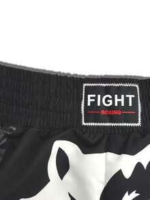 Men's Elastic Waist Fight Shorts, Athletic Training Shorts For Boxing, Muay Thai, Running, Gym Workouts & Streetwear Sports Black Summer - Black - View 6