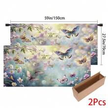 1 pieza, Decoración del hogar, Falda de mesa con estampado de mariposa, Cortina pequeña de cocina, Cubierta de gabinete de cocina, Con agujeros para cortina, Fácil de colgar, Rectangular, Tejido a máquina, Lavable a máquina, Decoración y accesorios de cocina, Perfecto para gabinetes de cocina y decoración del hogar - Multicolor - Ver 16