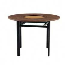 Modern And Minimalist Round Dining Table, 100 Cm In Diameter, Black Veined Wood Top, Suitable For 2-4 People (With Grey Glass Insert And Metal Stability Frame). - Brown - View 7