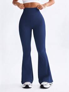 TCVC High Waisted Booty Lifting Yoga Flare Pants For Women With Side Pockets, Tummy Control 4 Way Stretch Bootcut Workout Leggings - Navy Blue - View 3