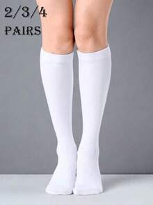 2/3/4 đôi tất dài quá gối nữ, tất thể thao ngoài trời, tất dài thường ngày, phù hợp cho thể thao ngoài trời/mặc hàng ngày, tất thoải mái - trắng - Xem 2
