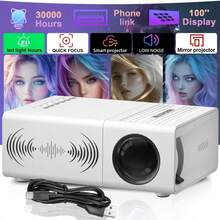 Proyektor Mini, Kompatibel Dengan, Termasuk Remote Control, Dapat Terhubung ke Smartphone, Mendukung Resolusi 1080P, Cocok untuk Penggunaan di Luar Ruangan dan Home Theater - Putih - View 3