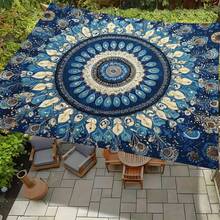 1 pieza Toldo de dosel con estampado de mandala bohemio, vela de sombra con patrón de pavo real azul y dorado, poliéster ligero, decoración para fiestas, jardín exterior, decoración de patio, playa, camping y picnic - Aventura de sombra al aire libre (poste no incluido). - Multicolor - Ver 5
