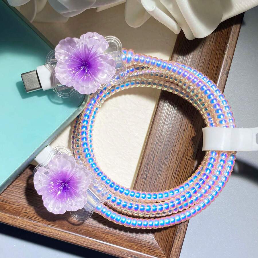 Type-C Data Cable Protector, Phone Transfer Cable Anti-Breakage Protector, Charging Cable Protector, Device Cable Management, Charging Cable Protector, Transfer Cable Shielding Sleeve, Cable Anti-Breakage Protection Device - Purple - View 1
