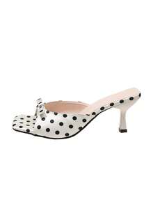 New Annual Polka Dot Textured Design High Heel Sandals With Bow Accessory, Stiletto Heel Party Shoes For White-Collar Women, Suitable For Parties, Dates, Holidays, Gifts And Commuting - White - View 9