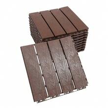 Interlocking Deck Tiles, 12"X12" Wood Grain Outdoor Floor Tiles, Easy Snap Together No Tools Needed, Non-Slip & Drainage, For Patio Balcony Garden [A Good Gift For Family And Friends] - Classic Brown - 10 Tiles@JZ27V39KWDLJQ - View 2