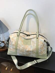 New Fashionable Travel Bag Jacquard Pattern Minimalist Niche Design Chic Popular Suitable For Short Trips Fitness Spliced Contrast Color Large Capacity Versatile Exquisite Bag - Green - View 4